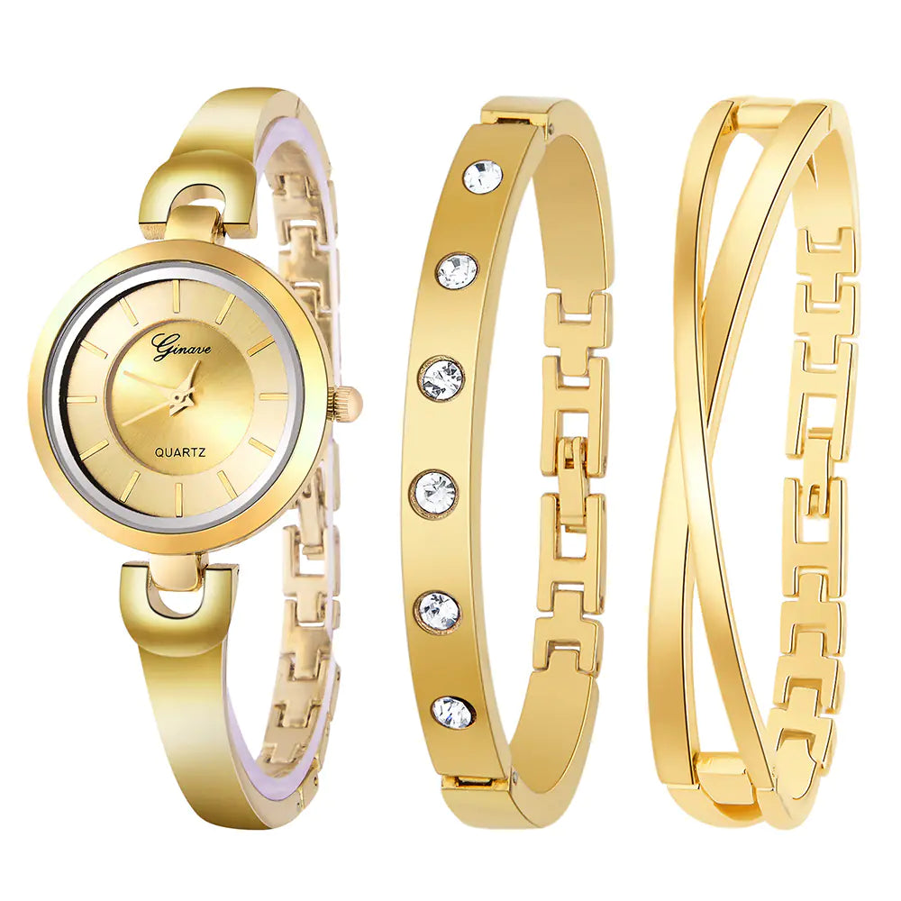 Chic 3-Piece Watch & Bracelet Set for Women