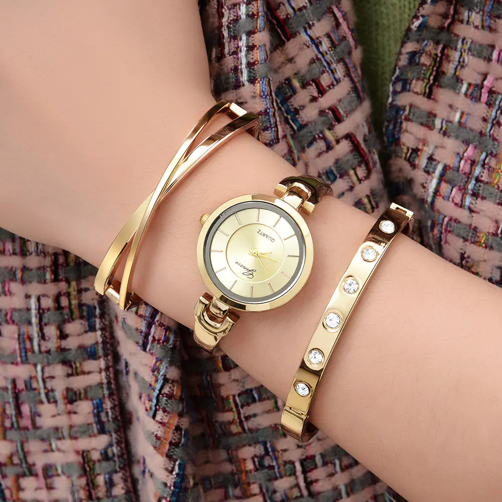 Chic 3-Piece Watch & Bracelet Set for Women
