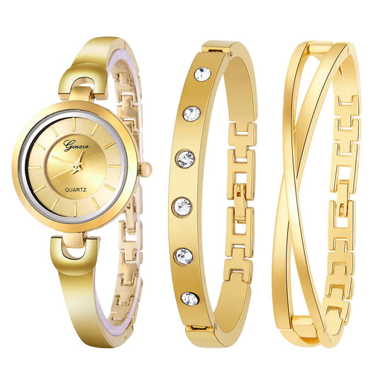 Chic 3-Piece Watch & Bracelet Set for Women