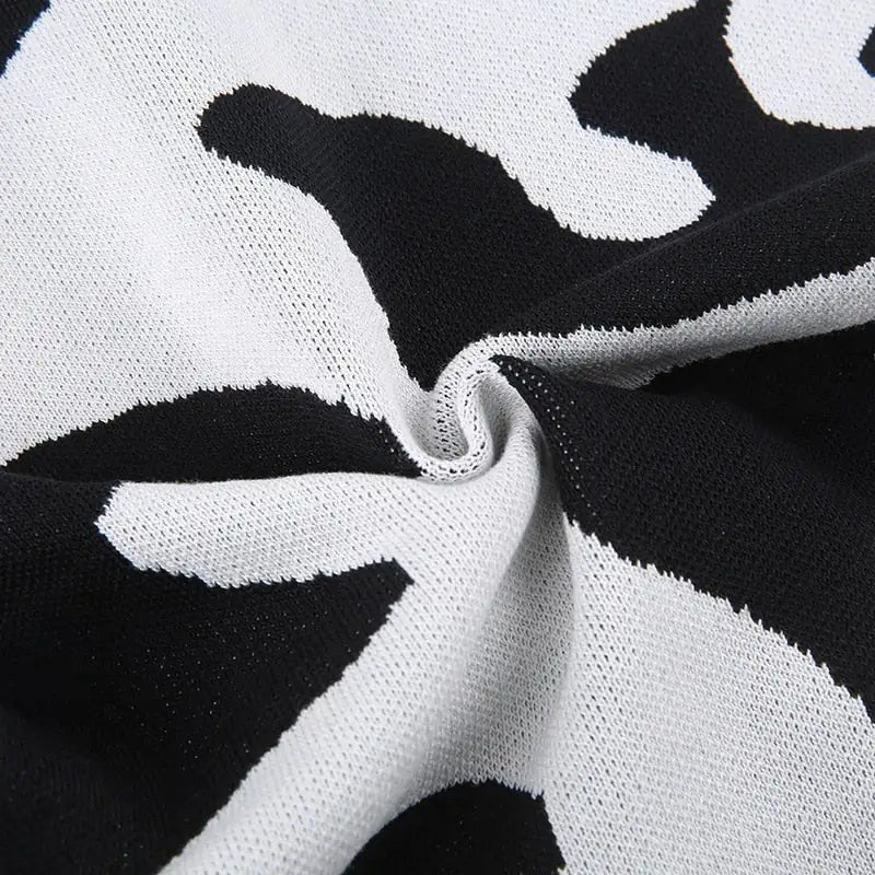 Schulterfreies Kleid mit Kuh-Print