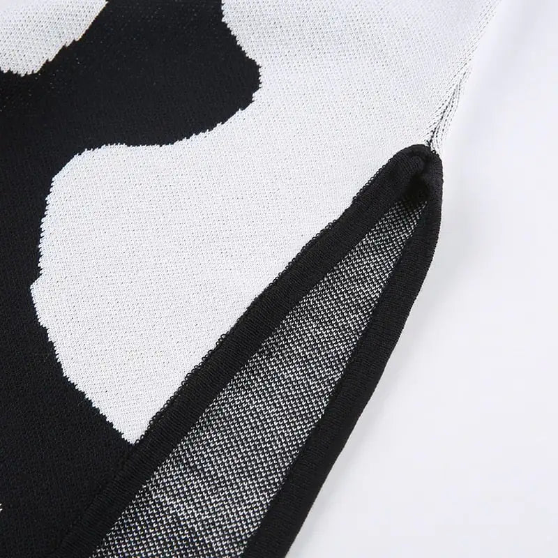 Schulterfreies Kleid mit Kuh-Print