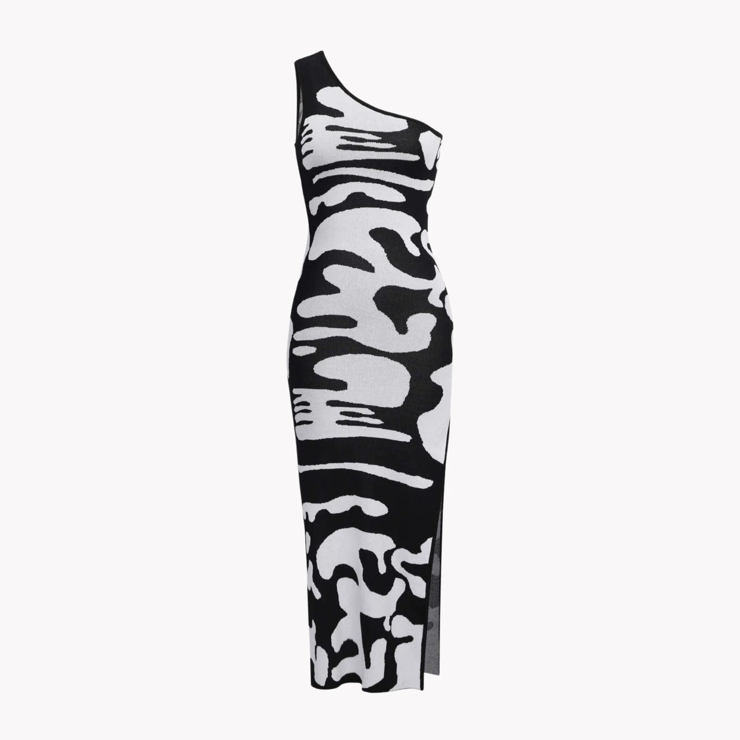 Schulterfreies Kleid mit Kuh-Print